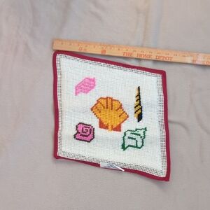 Handmade Needlework Sea Shell Accent Square - White with Pink, Yellow, Green